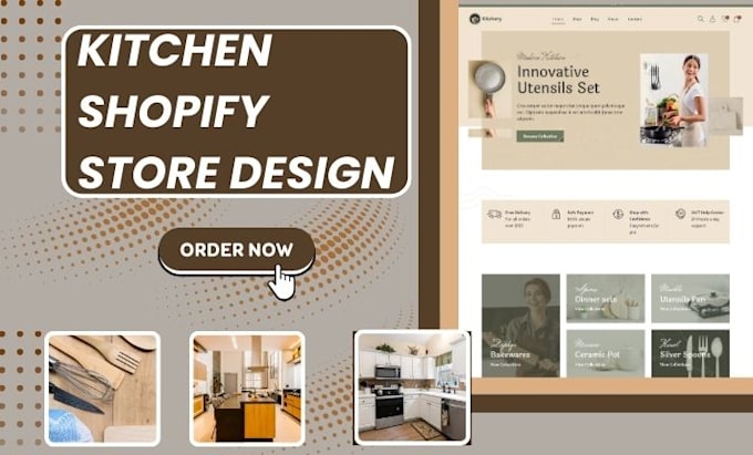 Gig Preview - Build kitchen shopify store dining website kitchen equipment dropshipping store