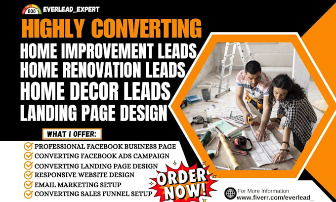 Gig Preview - Generate home decor leads home improvement leads home repair landing page