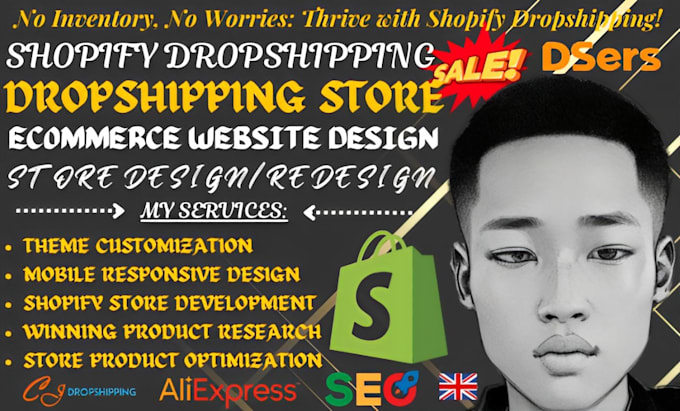 Gig Preview - Build shopify dropshipping store, shopify website design, website development