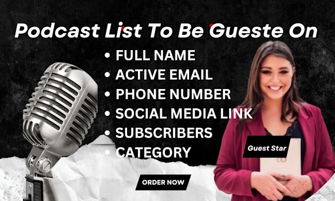 Gig Preview - Research and generate top podcast list and  influencers host or guest lead