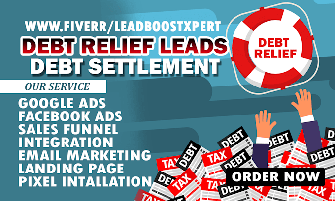 Gig Preview - Generate debt relief leads debt relief landing page debt settlement website