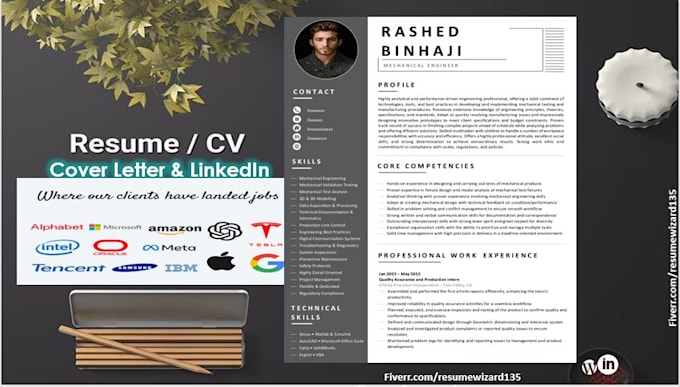 Gig Preview - Provide resume, CV for engineering, cybersecurity, data analyst, IT, tech sales