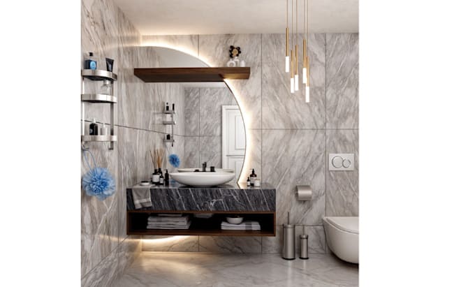 Gig Preview - Create 3d cgi bathroom design with photo realistic 3d render