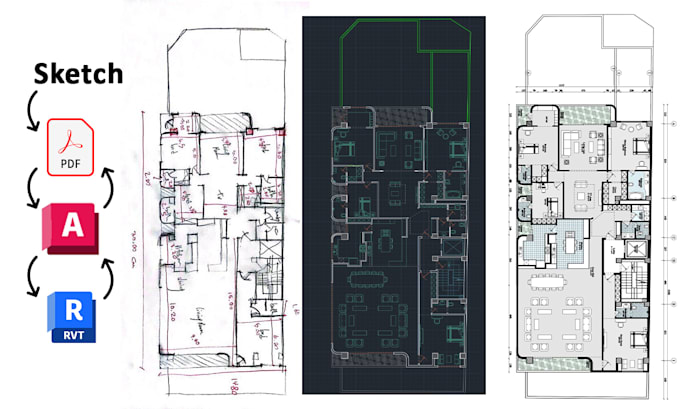 Gig Preview - Convert sketch pdf to dwg, autocad plans elevation section