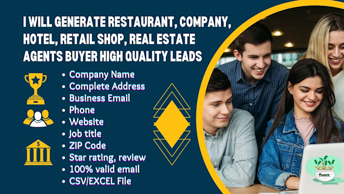 Gig Preview - Generate restaurant, company, hotel, retail shop, real estate agents buyer leads