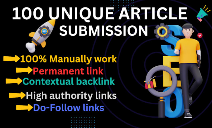 Gig Preview - Do high authority powerful 100 article submission  seo backlinks for google rank