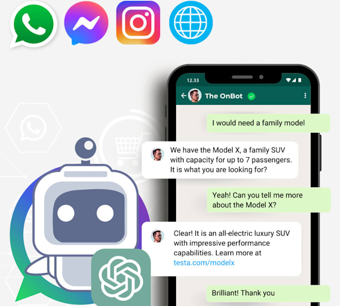 Gig Preview - Develop whatsapp bot,automated bots, messenger chatbot,bot api, notification bot