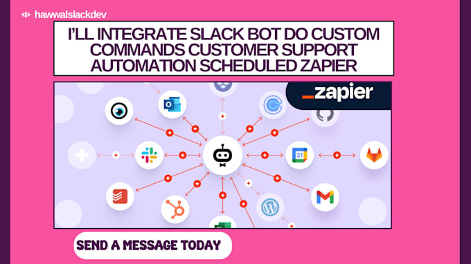 Gig Preview - Integrate slack bot do custom commands customer support automation scheduled zap