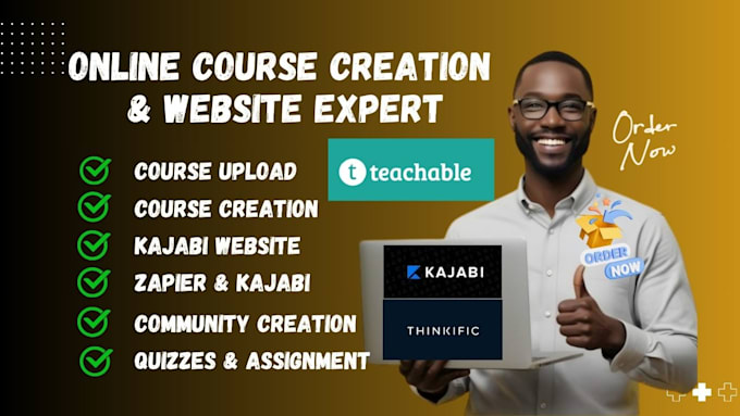 Gig Preview - Create kajabi website, teachable, thinkific, podia, online course sales funnel