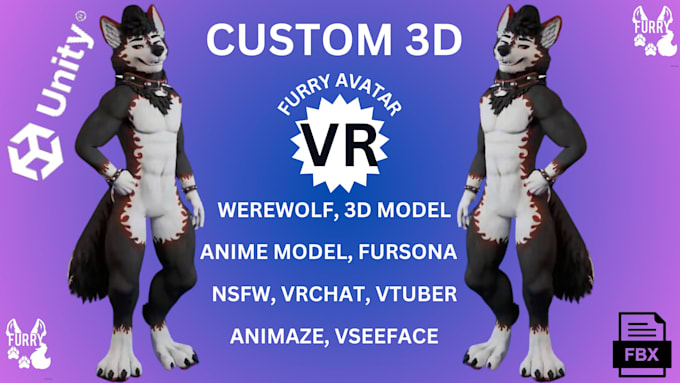 Gig Preview - Do custom furry vrchat avatar furry  avatar vrc avatar fursona nsfw vtuber ffix