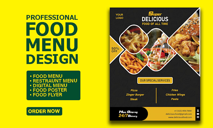 Gig Preview - Create professional food menu design, flyer, poster