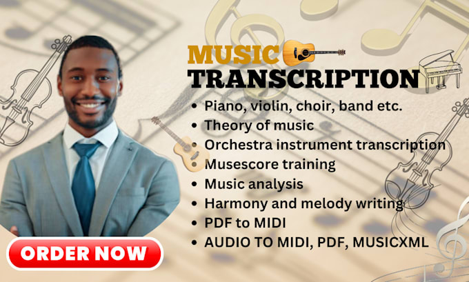 Gig Preview - Do music transcription music theory transcribed music from audio to score midi