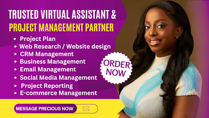 Gig Preview - Be your creative virtual assistant, project manager, executive assistant