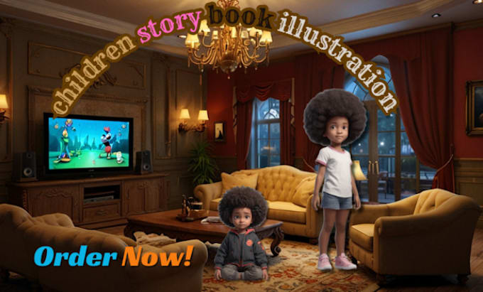 Gig Preview - Create 3d kid story book illustration, african american, whimsical, book cover