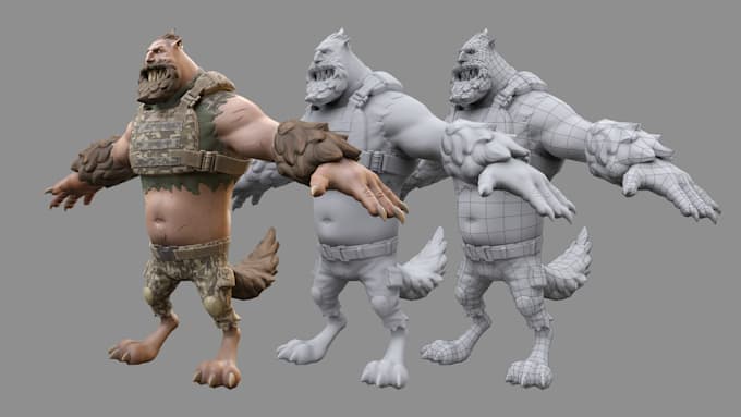 Gig Preview - Create a stylized 3d werewolf warrior character