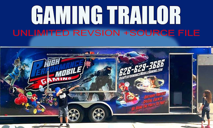 Gig Preview - Create professional box trailer, gaming trailer wrap design, car wrap