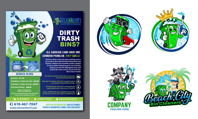 Gig Preview - Make unique trash bin cleaning business logo and flyer