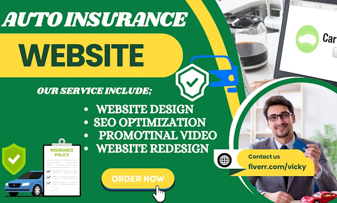 Gig Preview - Design auto insurance, car insurance website auto part landing page website