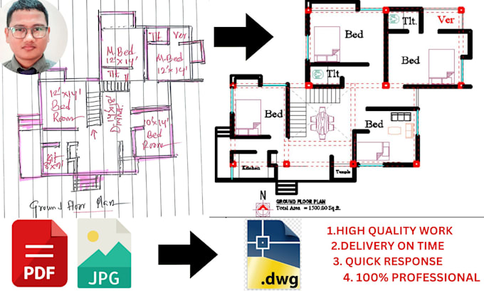 Gig Preview - Convert PDF, jpg, hand sketches, and blueprints to precise autocad dwg