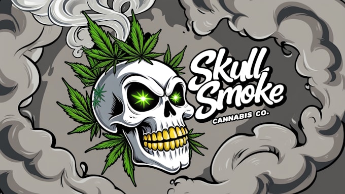 Gig Preview - Do custom skull smoke cannabis mascot logo design