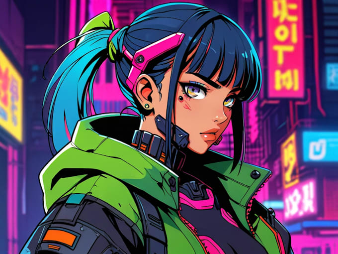 Gig Preview - Draw cyberpunk anime pop art style character illustration