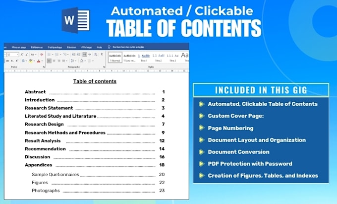 Bestseller - create an automated table of contents and protect your document with a password