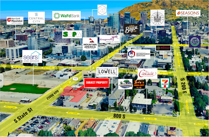 Gig Preview - Design retail trade aerial map with site arrow, drone property boundary