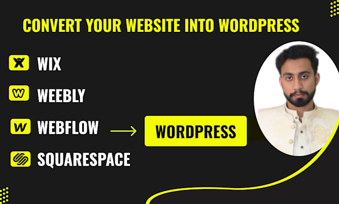 Gig Preview - Convert or clone webflow, squarespace, wix, weebly to wordpress website