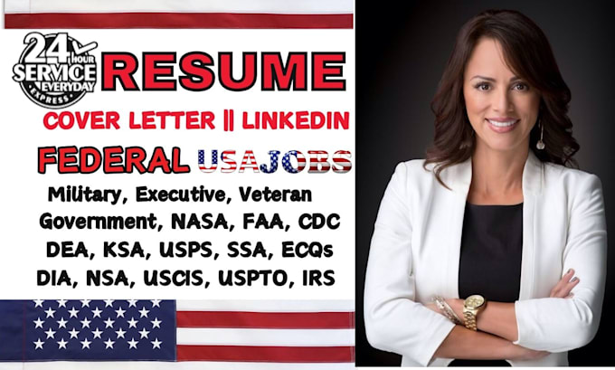 Gig Preview - Write federal resume, ecqs, mtqs, usajobs, veteran, irs, government, ptqs, ksa