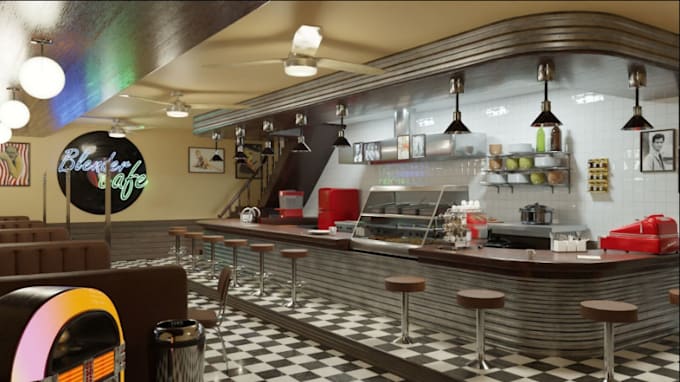 Gig Preview - Redesign and render restaurant, kitchen, bar, cafe interior design to modern