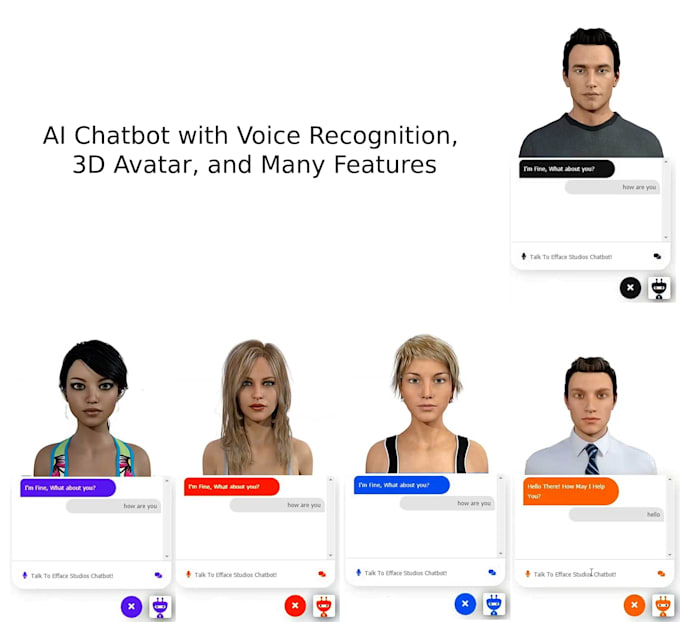 Gig Preview - Create custom ai chatbot with voice recognition, 3d avatars, chatgpt and more