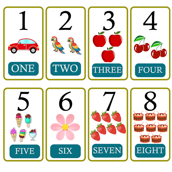 Gig Preview - Design printable educational, montessori kids flashcards or card games