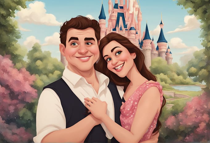 Gig Preview - Design a professional disney couple portrait