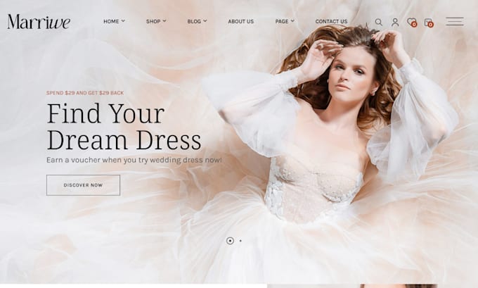 Gig Preview - Design luxury wedding dress website clothing store wedding dress shopify store