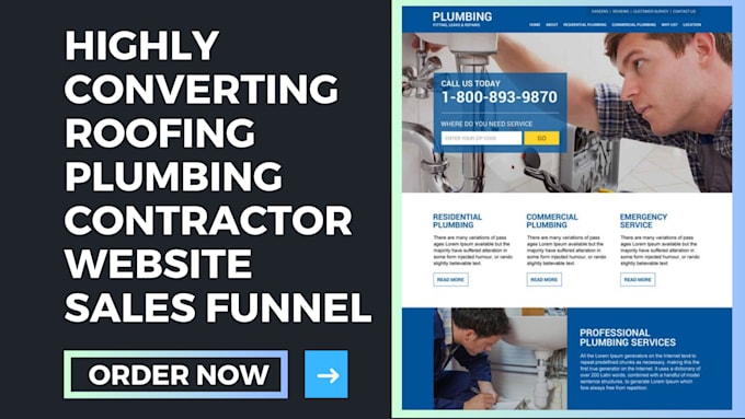 Gig Preview - Design roofing contractor leads funnel, plumbing website sales funnel