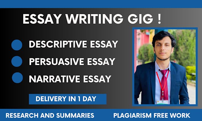 Gig Preview - Write perfect narrative, descriptive, persuasive essay and article