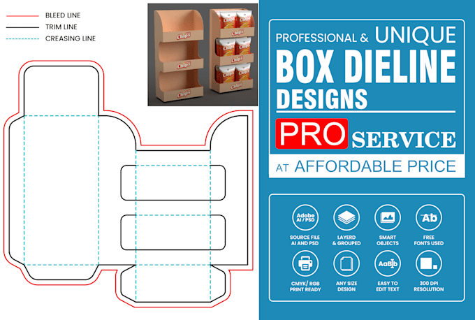 Gig Preview - Create custom box packaging dieline or diecuts design