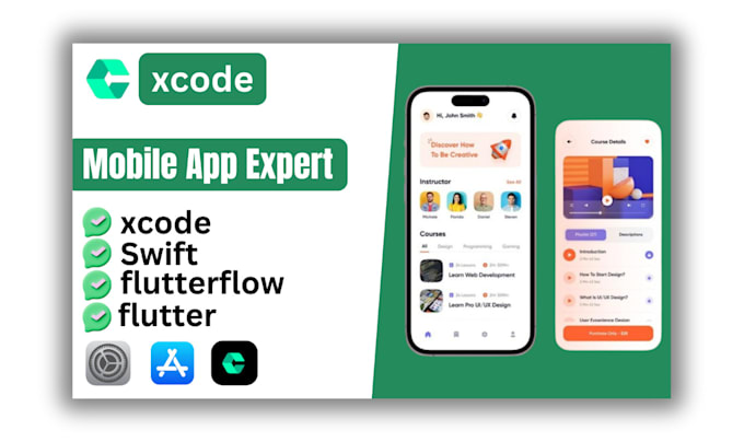 Gig Preview - Build a professional customer ios app development with swift, xcode, flutterflow