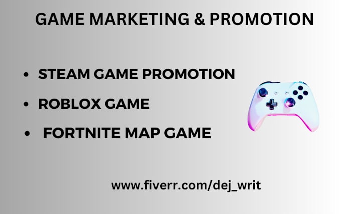 Gig Preview - Do steam game promotion to active gamers, roblox, fortnite map