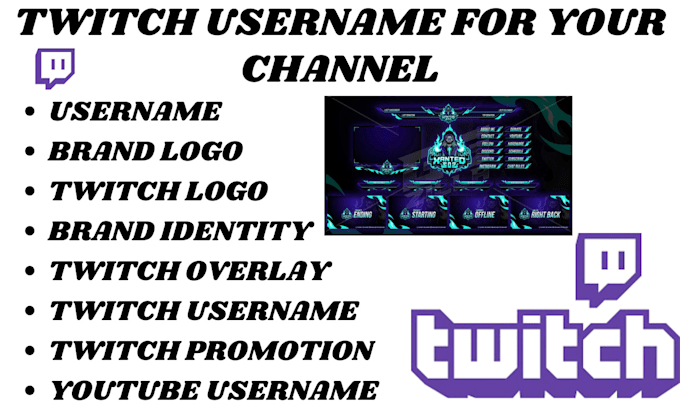 Gig Preview - Find a rare unique twitch username for your channel twitch logo banner overlay