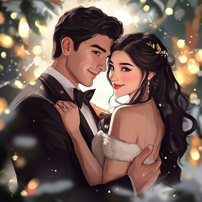 Gig Preview - Draw your cute cartoon style christmas couple portrait