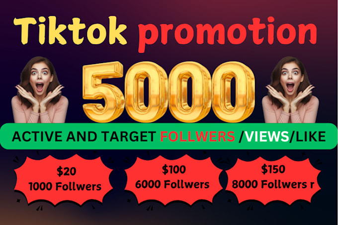 Gig Preview - Get fast 2000 real tiktok followers guarantee