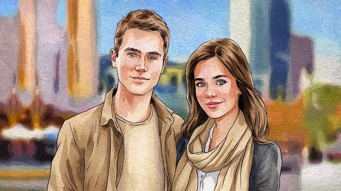 Gig Preview - Create a couple portrait watercolor painting