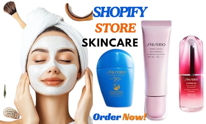 Gig Preview - Do skincare shopify store skincare website cosmetic makeup skincare landing page