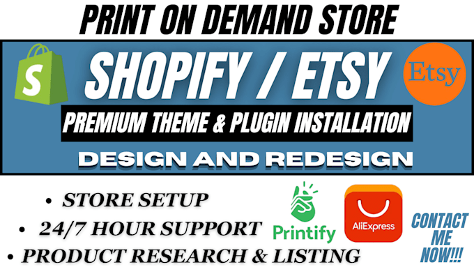 Gig Preview - Do shopify print on demand store, etsy pod store, with printify or printful