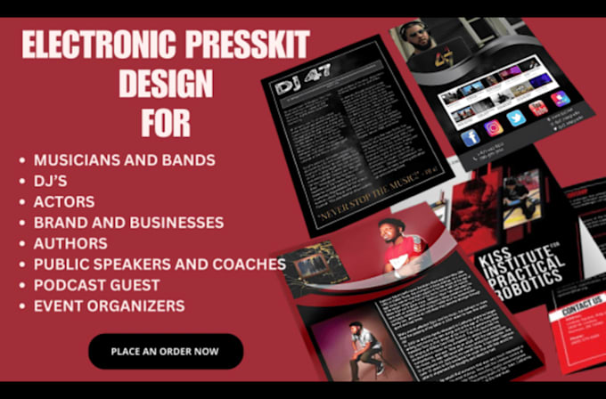 Gig Preview - Design electronic press kit media kit modern one sheet epk artist speaker kit