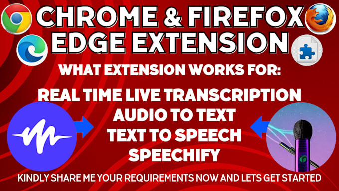 Gig Preview - Do chrome firefox edge extension for speechify audio real time live transcript