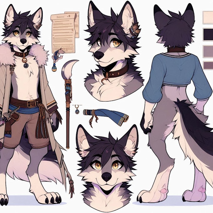 Gig Preview - Draw fursona furry ref sheet character vtuber illustration anthro feral oc wolf