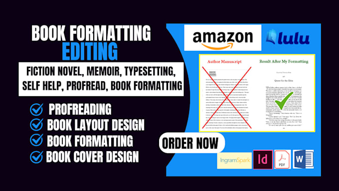 Gig Preview - Book editing formatting of fiction nonfiction memoir proofread journal fiction