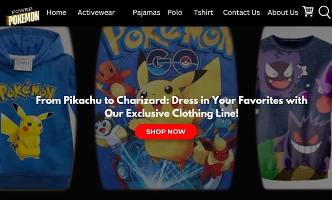 Gig Preview - Pokemon shopify store pokemon ecommerce website pokemon clothing store tshirt